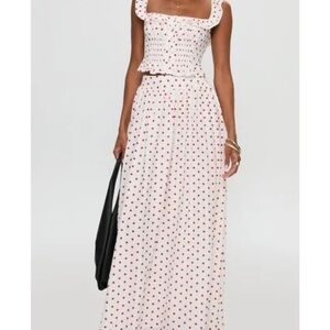 Princess Polly White Maxi Skirt with Red Dots